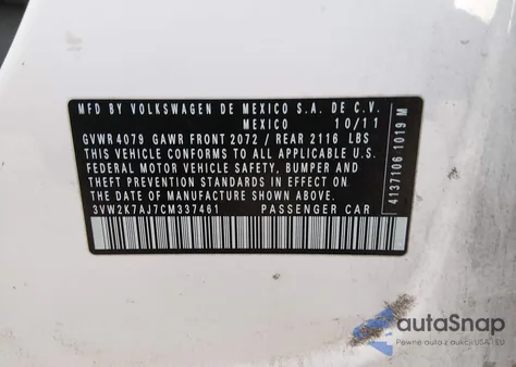 2012 Volkswagen Jetta 2.0L S z USA, uszkodzony, nr VIN 3VW2K7AJ7CM337461